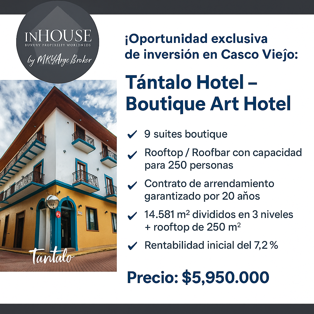 Tántalo Hotel Boutique en venta – Inversión con contrato a 20 años en Casco Viejo