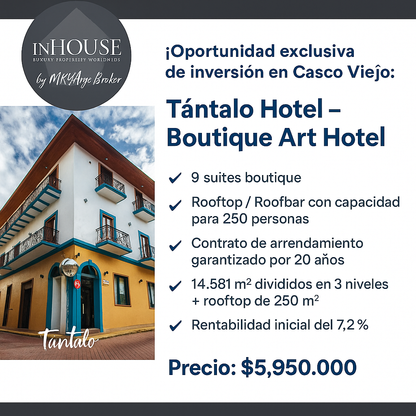 Tántalo Hotel Boutique en venta – Inversión con contrato a 20 años en Casco Viejo